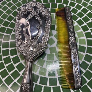 Heavy Vintage Silverplate Vanity Set Brush & Comb Ornate 382g